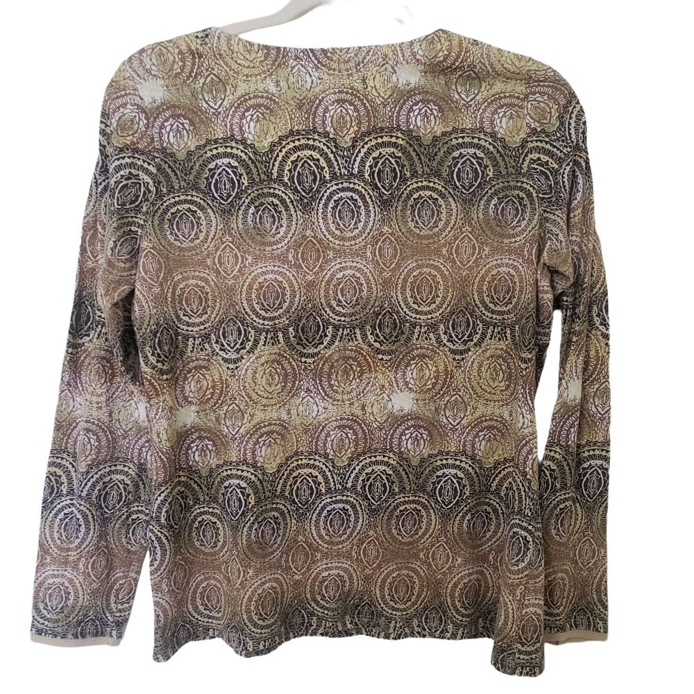 Villager Womens Top Long Sleeve Size M 100% Cotton Tan - Picture 3 of 5